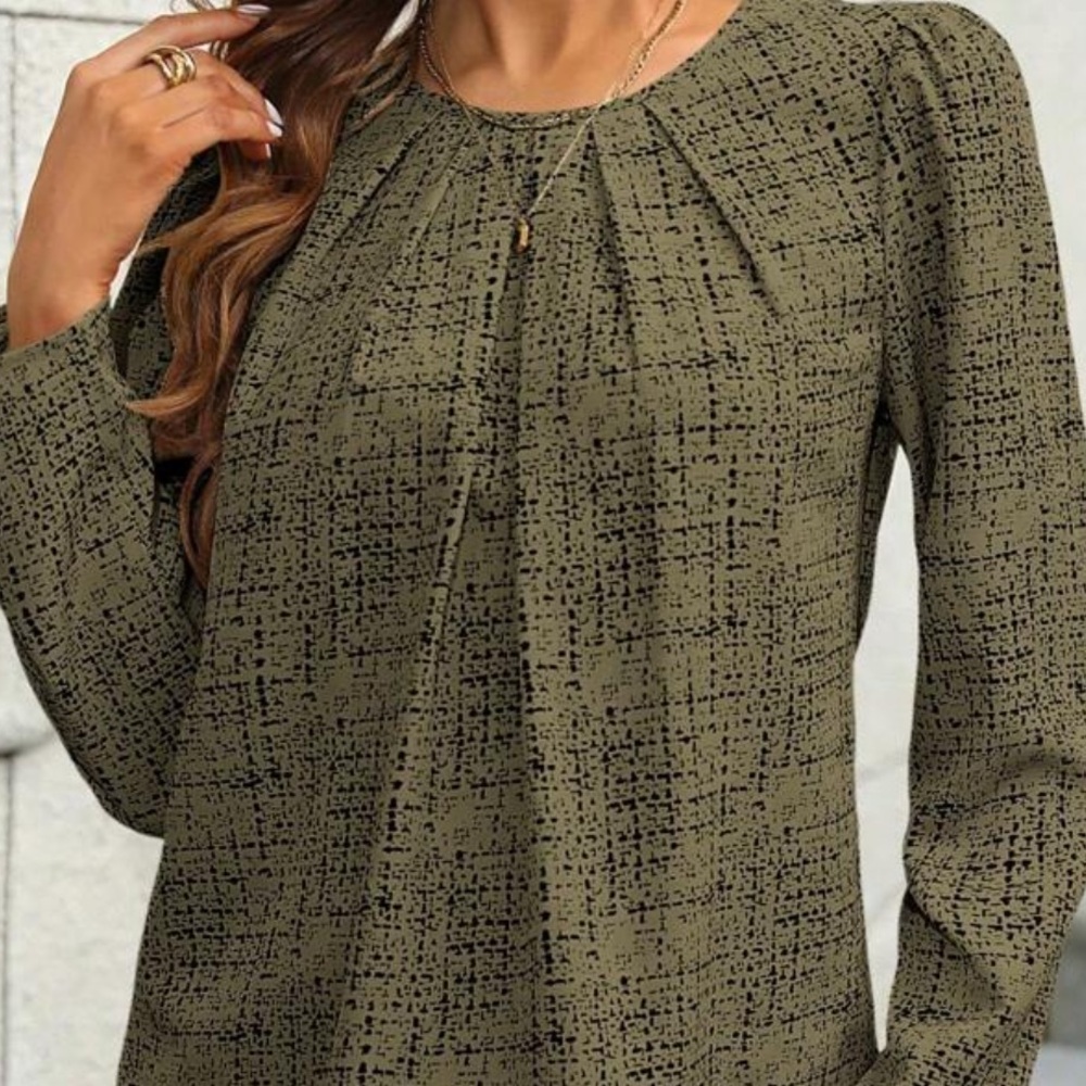 women’s green and black print blouse